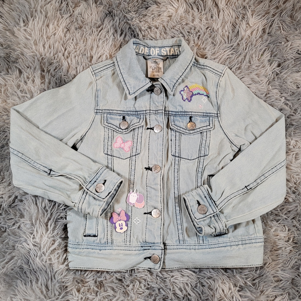 Girl's 5/6 Disney Minnie Mouse Light Wash Denim Button Front Collared Jacket